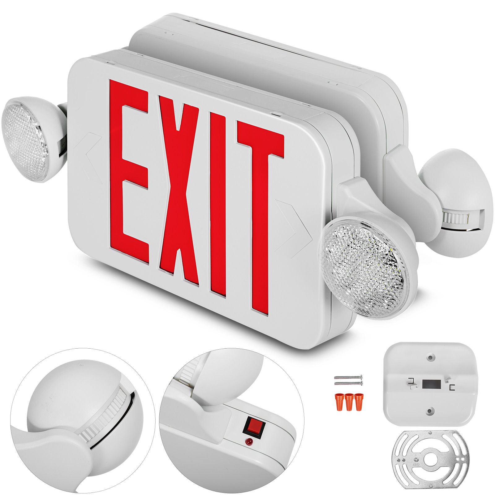 Vevor Pack Emergency Lights Red Exit Sign With Dual Led Lamp Heads