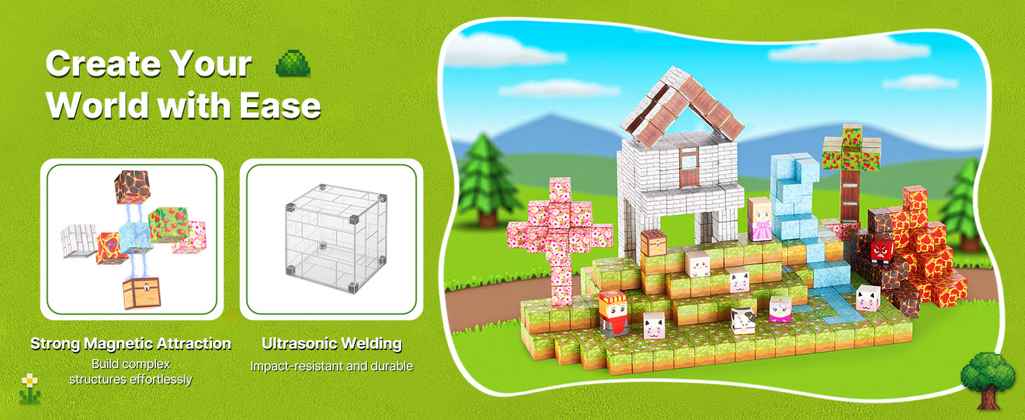 SucceBuy 150PCS Magnetic Blocks Forest Castle Set Magnetic Building Cubes Construction Stacking Toys for Kids Christmas Gift SucceBuy 150PCS Magnetic Blocks Forest Castle Set Magnetic Building Cubes Construction Stacking Toys for Kids Christmas Gift