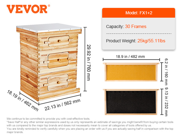 Vevor Ruche D Abeilles Cadres Bois De C Dre Enduit De Cire D