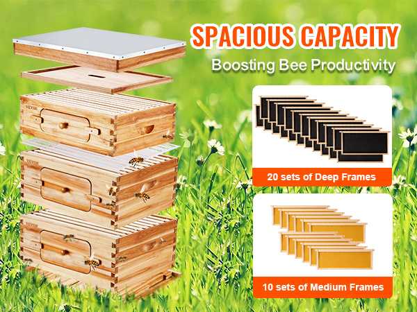 Vevor Bee Hive Frame Bee Hives Starter Kit Beeswax Coated Cedar