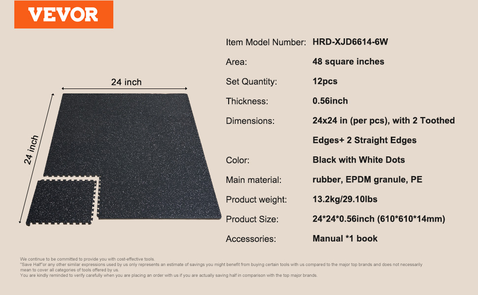 VEVOR 0.56 Inch 25 Tiles Rubber Top with EVA Foam Thick Floor Mats 24/48/100 sq.ft Coverage Interlocking Puzzle for Gym Home VEVOR 0.56 Inch 25 Tiles Rubber Top with EVA Foam Thick Floor Mats 24/48/100 sq.ft Coverage Interlocking Puzzle for Gym Home