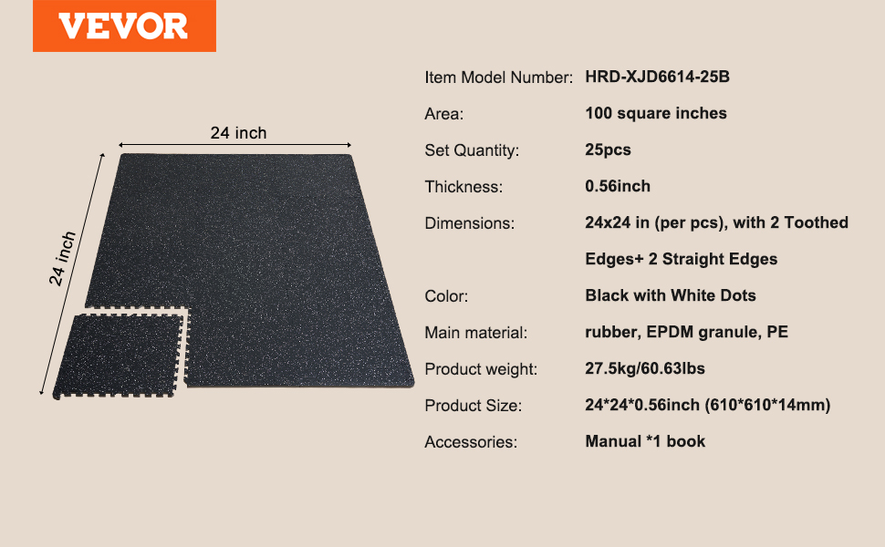 VEVOR 0.56 Inch 25 Tiles Rubber Top with EVA Foam Thick Floor Mats 24/48/100 sq.ft Coverage Interlocking Puzzle for Gym Home VEVOR 0.56 Inch 25 Tiles Rubber Top with EVA Foam Thick Floor Mats 24/48/100 sq.ft Coverage Interlocking Puzzle for Gym Home