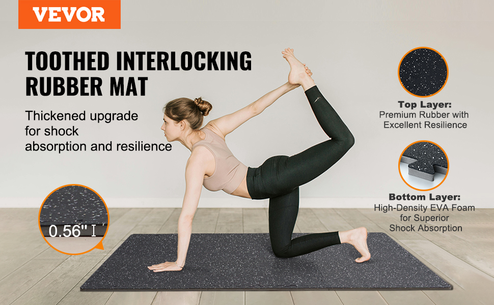 VEVOR 0.56 Inch 25 Tiles Rubber Top with EVA Foam Thick Floor Mats 24/48/100 sq.ft Coverage Interlocking Puzzle for Gym Home VEVOR 0.56 Inch 25 Tiles Rubber Top with EVA Foam Thick Floor Mats 24/48/100 sq.ft Coverage Interlocking Puzzle for Gym Home