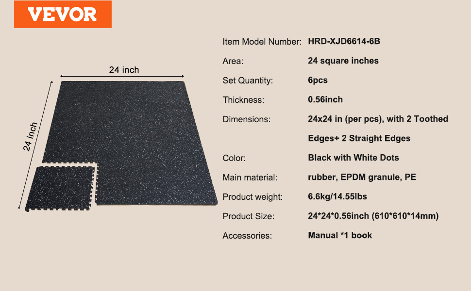 VEVOR 0.56 Inch 25 Tiles Rubber Top with EVA Foam Thick Floor Mats 24/48/100 sq.ft Coverage Interlocking Puzzle for Gym Home VEVOR 0.56 Inch 25 Tiles Rubber Top with EVA Foam Thick Floor Mats 24/48/100 sq.ft Coverage Interlocking Puzzle for Gym Home