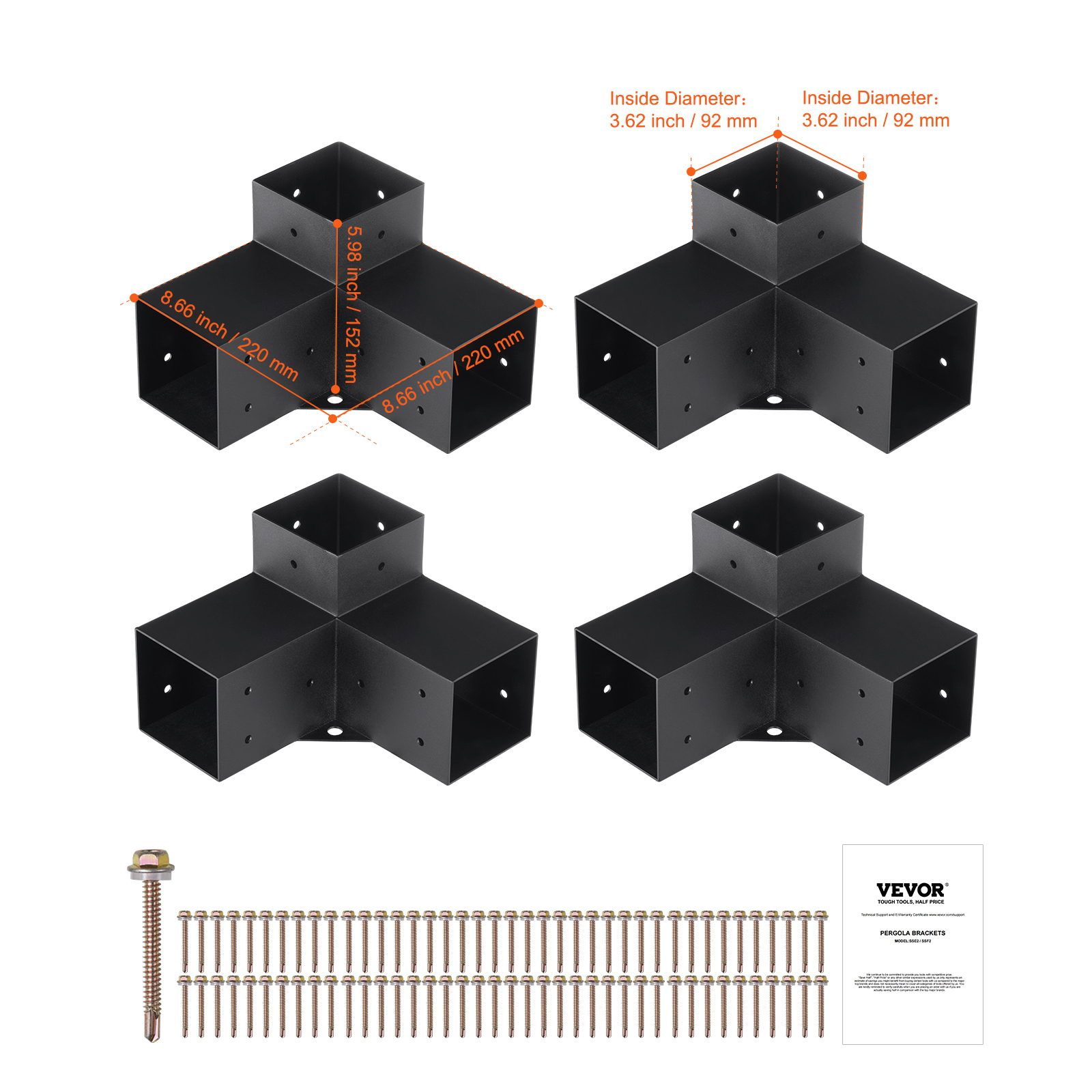 Vevor Kit Supports De Pergola X Po X Cm Support De Poteau Bois De