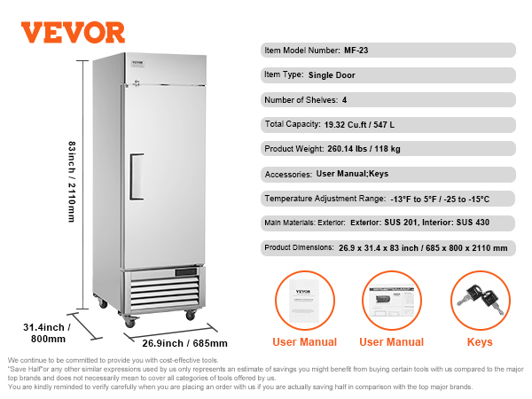 VEVOR Commercial Freezer 19 32 Cu Ft Reach In 27 W Upright Freezer