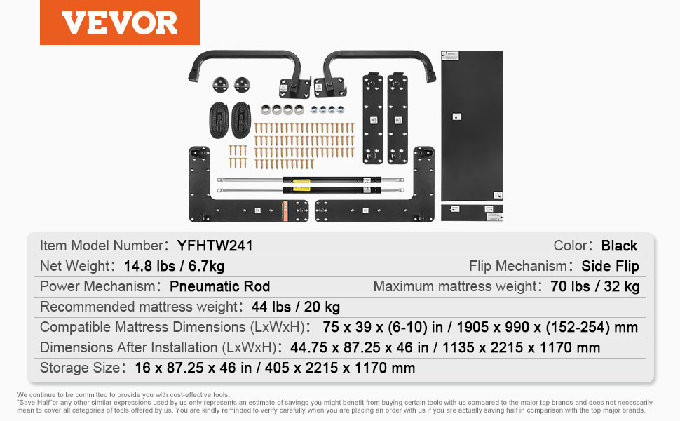 Vevor Murphy Bed Kit Twin Deluxe Diy Wall Bed Mechanical Hardware Kit