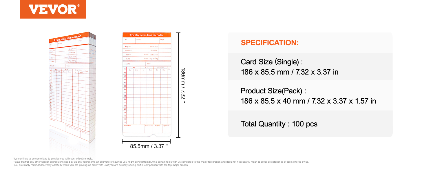 Vevor Time Cards Monthly Timesheets Pcs Columns Two Sided