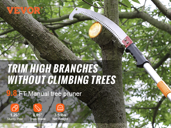 VEVOR Manual Pole Saw Extendable Tree Pruner 1 4 M 3 M Aluminum Alloy