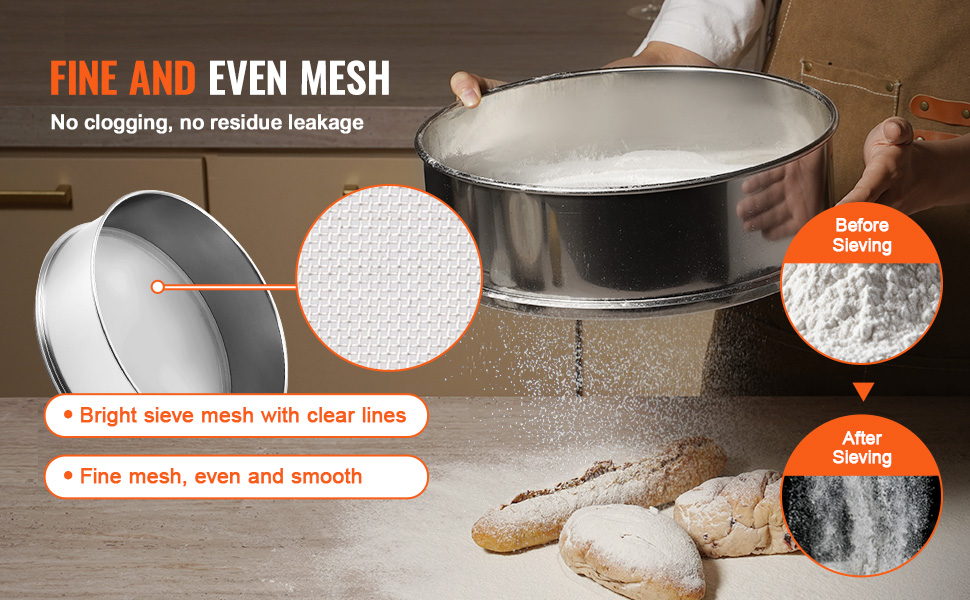 Vevor Flour Sieve Fine Mesh Stainless Steel Mesh Flour Sifter For