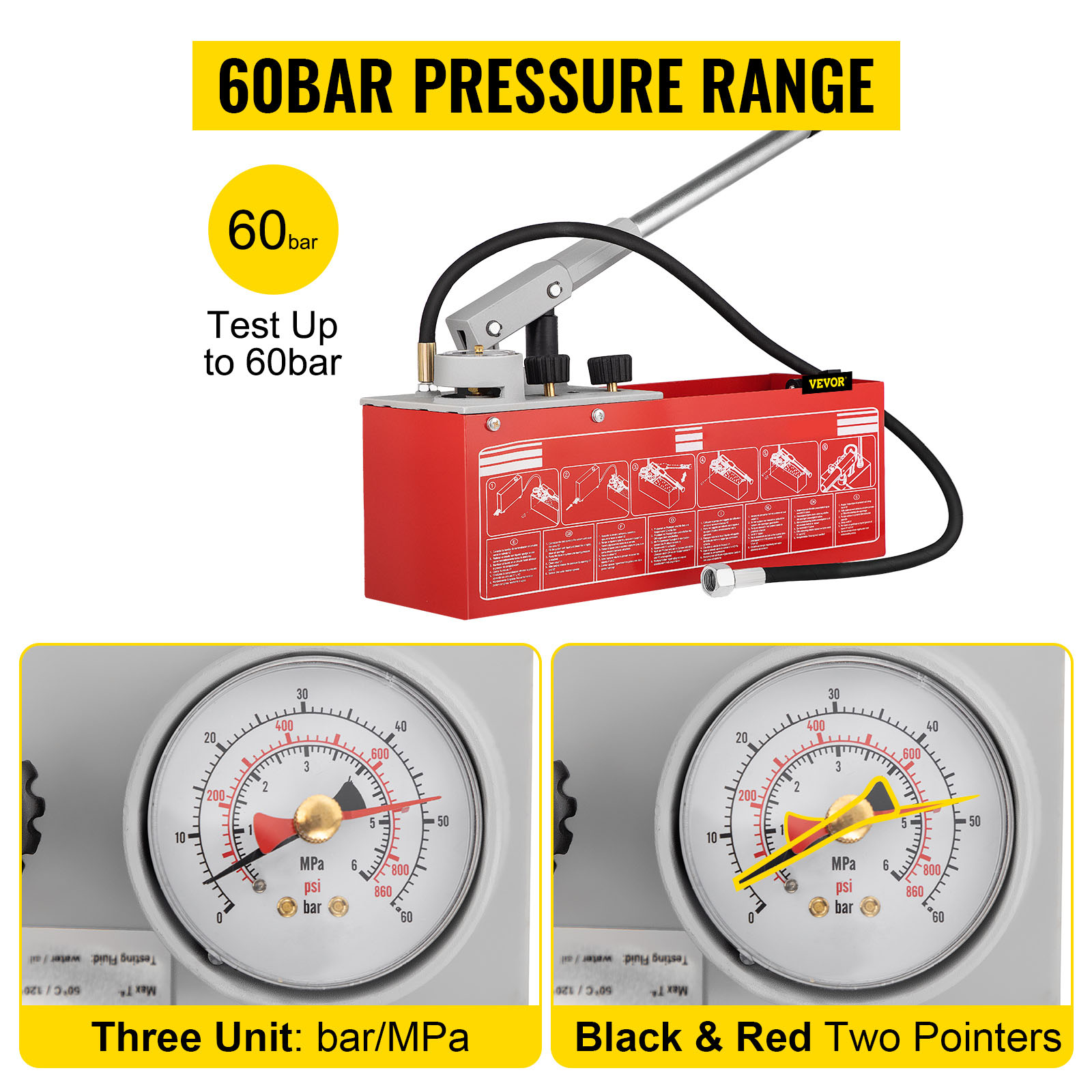 VEVOR Hydrostatic Pressure Test Pump Test Up To 60 Bar 860 Psi 3 2