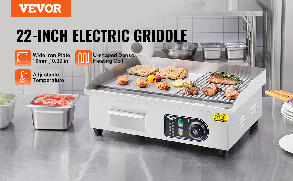 Vevor Commercial Electric Griddle W Countertop Half Flat Top Grill