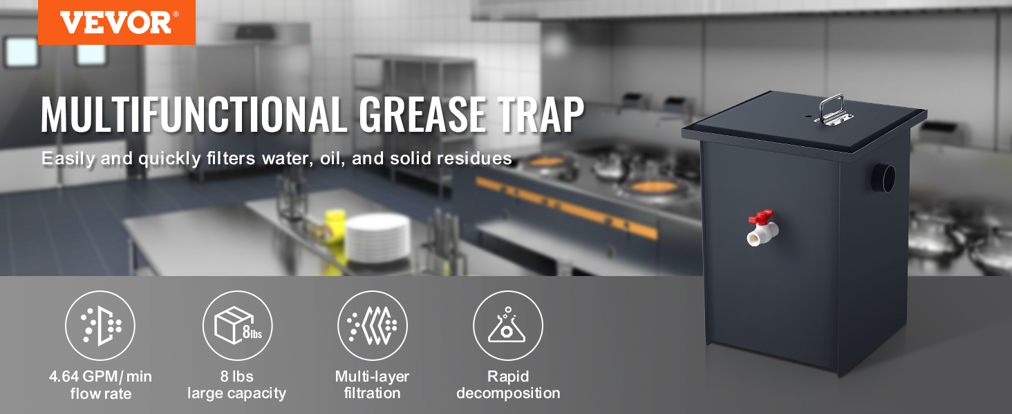 Vevor Commercial Grease Trap Lbs Grease Interceptor Side Inlet