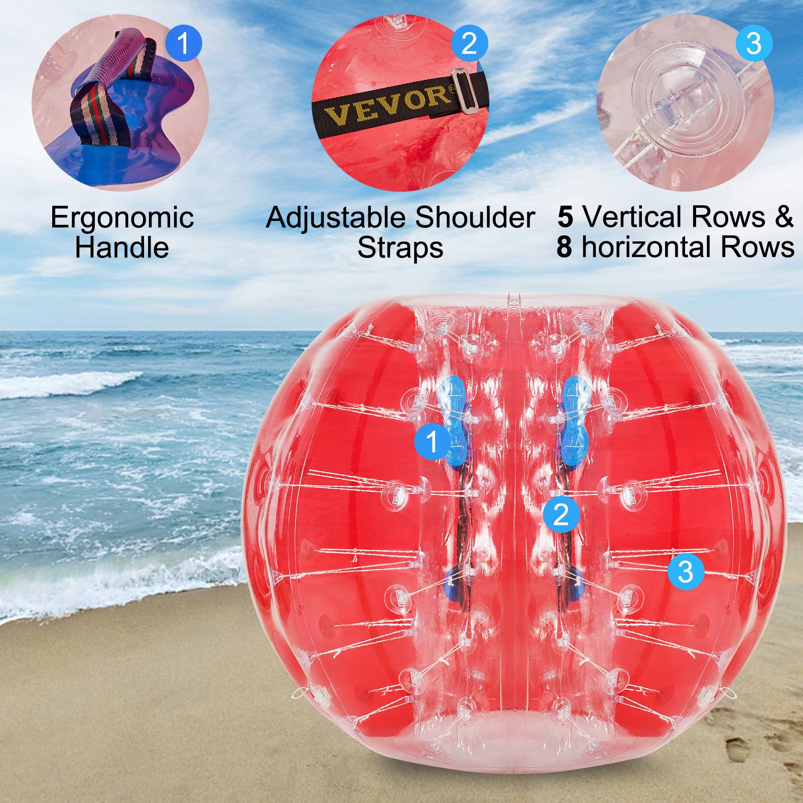 VEVOR Inflatable Bumper Ball 5 FT / 1.5M Diameter, Bubble Soccer Ball, Blow  It Up in 5 Min, Inflatable Zorb Ball for Adults or Children (5 FT, Red)