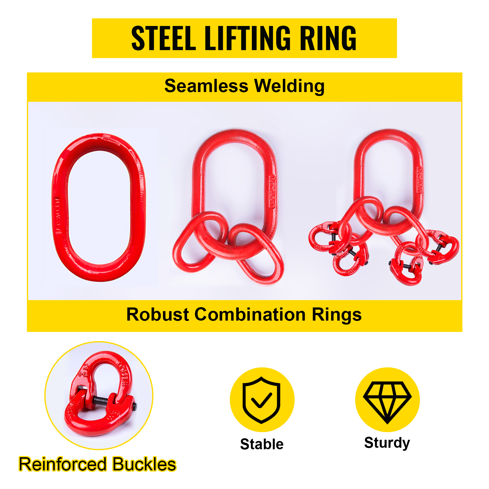 Happybuy 5Ft Chain Sling 5/16 Inch X 5 Ft Engine Lift Chain G80 Alloy Steel Engine Chain Hoist Lifts 3 Ton With 4 Leg Grab Hooks