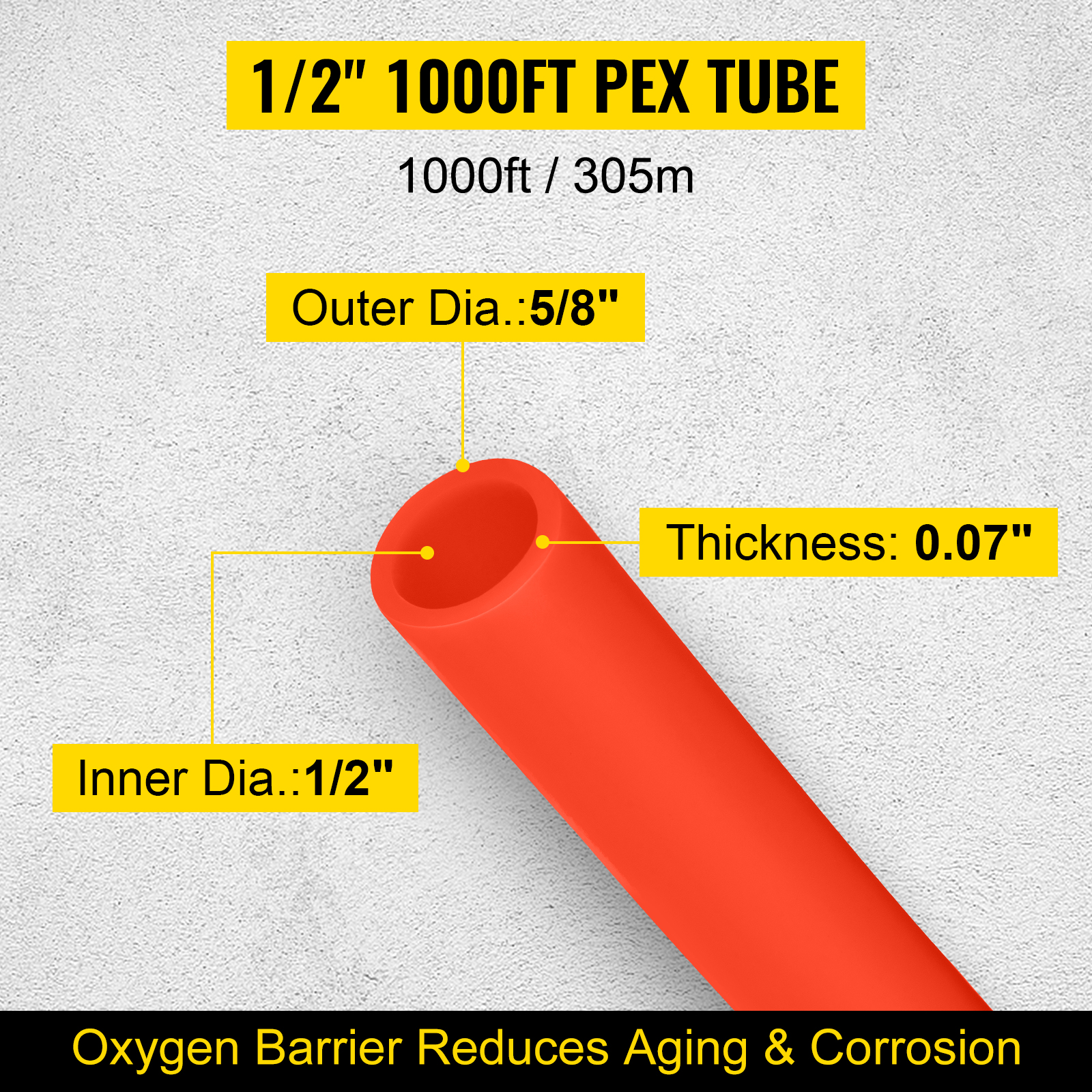 EVOH PEX-B Pipe for Residential Commercial Radiant Floor Heating Pex Pipe 1/2 O2-Barrier, 900Ft/Red 1/2 Inch X 900 Feet Tube Coil Happybuy Oxygen Barrier PEX Tubing