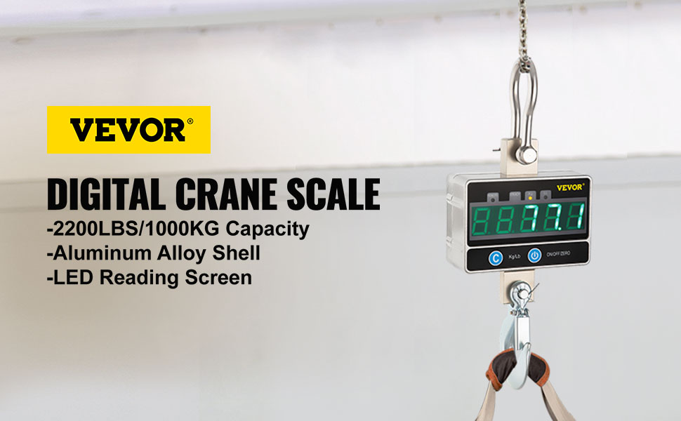 Ztopia Digital Crane Scale 1000KG/2000LBS Industrial Heavy Duty Crane Scale Hanging Scales for Hunting Farm or Construction LCD Display 