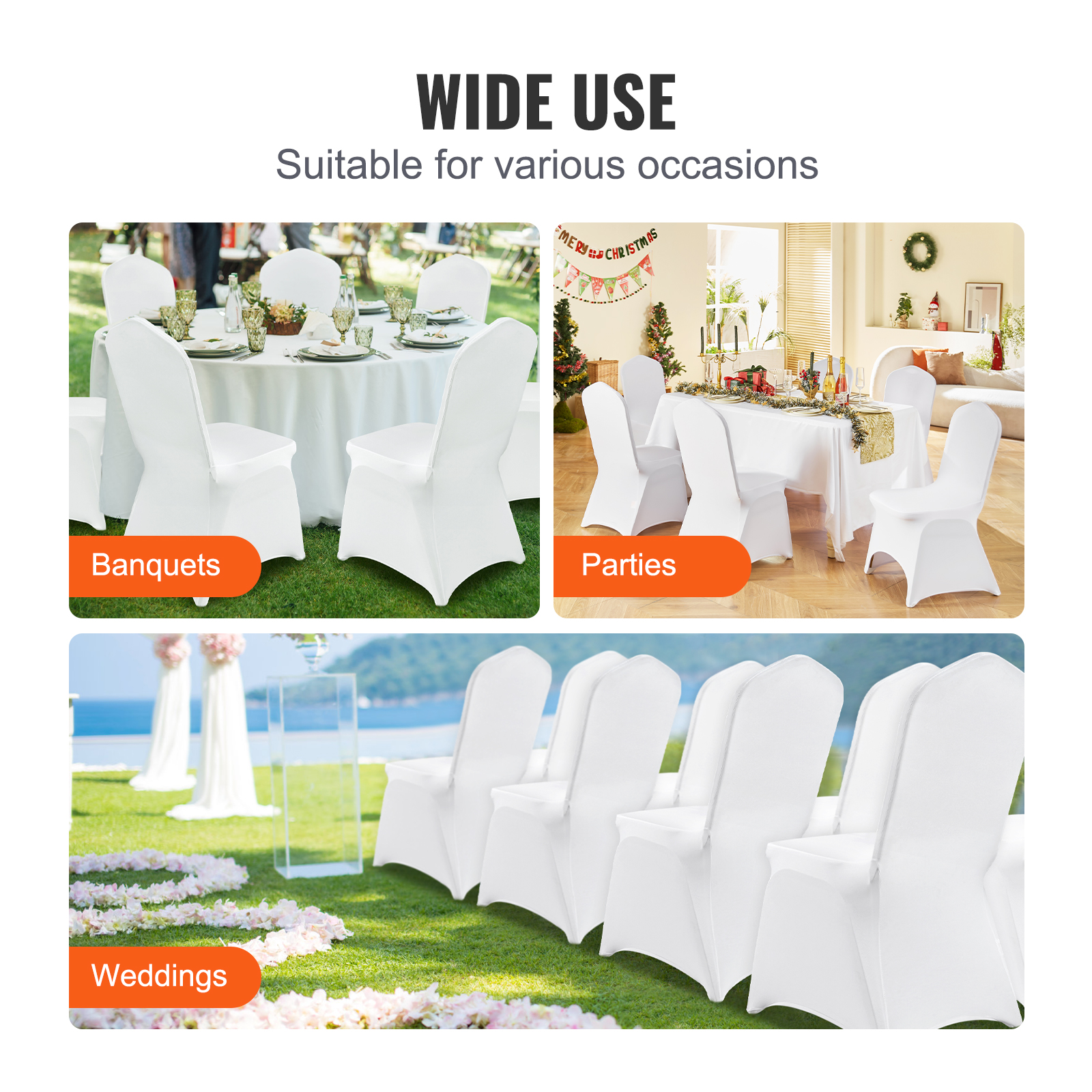 Uimoso 100/50 White/Black Spandex Chair Cover Wedding Banquet Party Folding - Picture 8 of 119