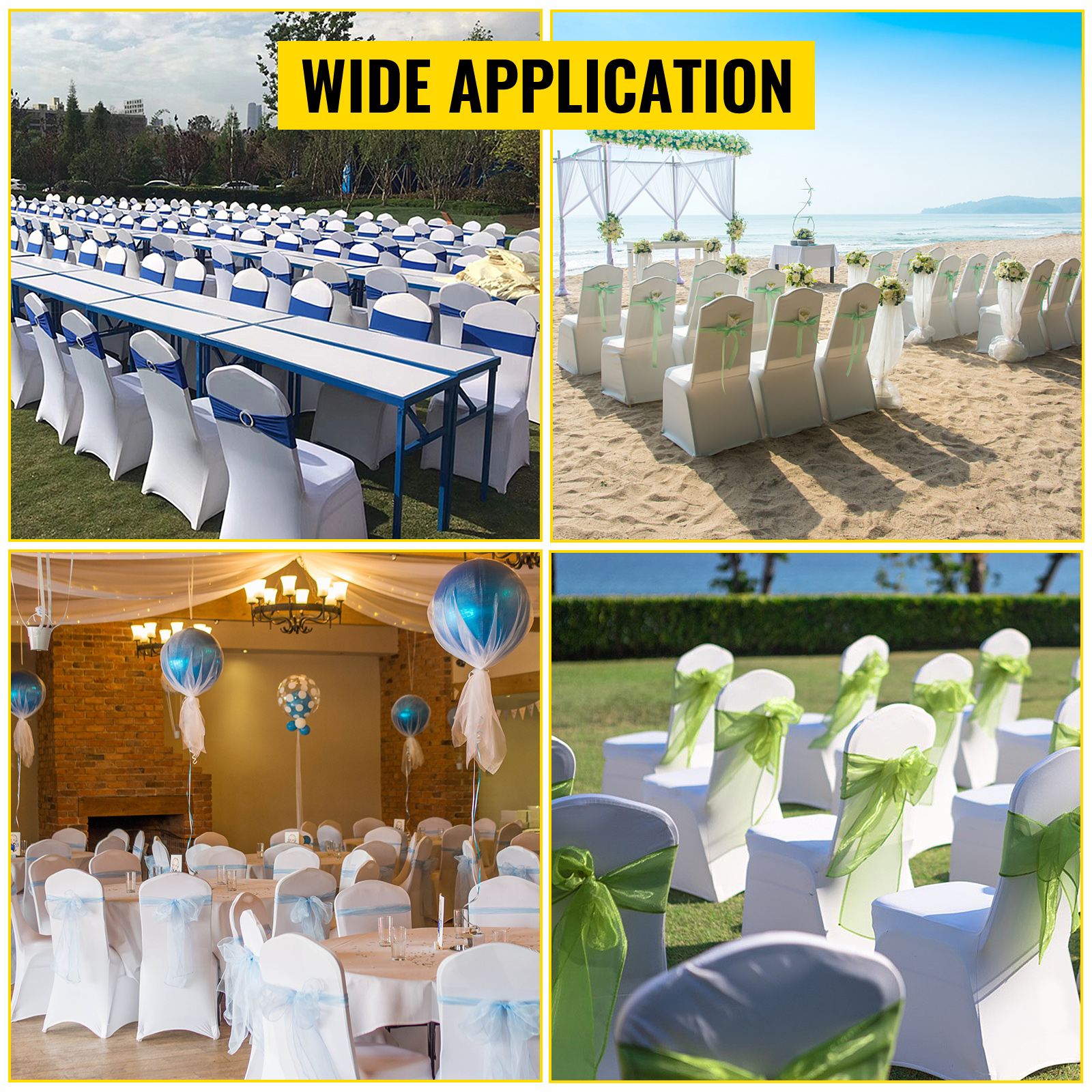 100PCS White Spandex  Polyester Folding Chair Covers for Wedding Party Banquet 