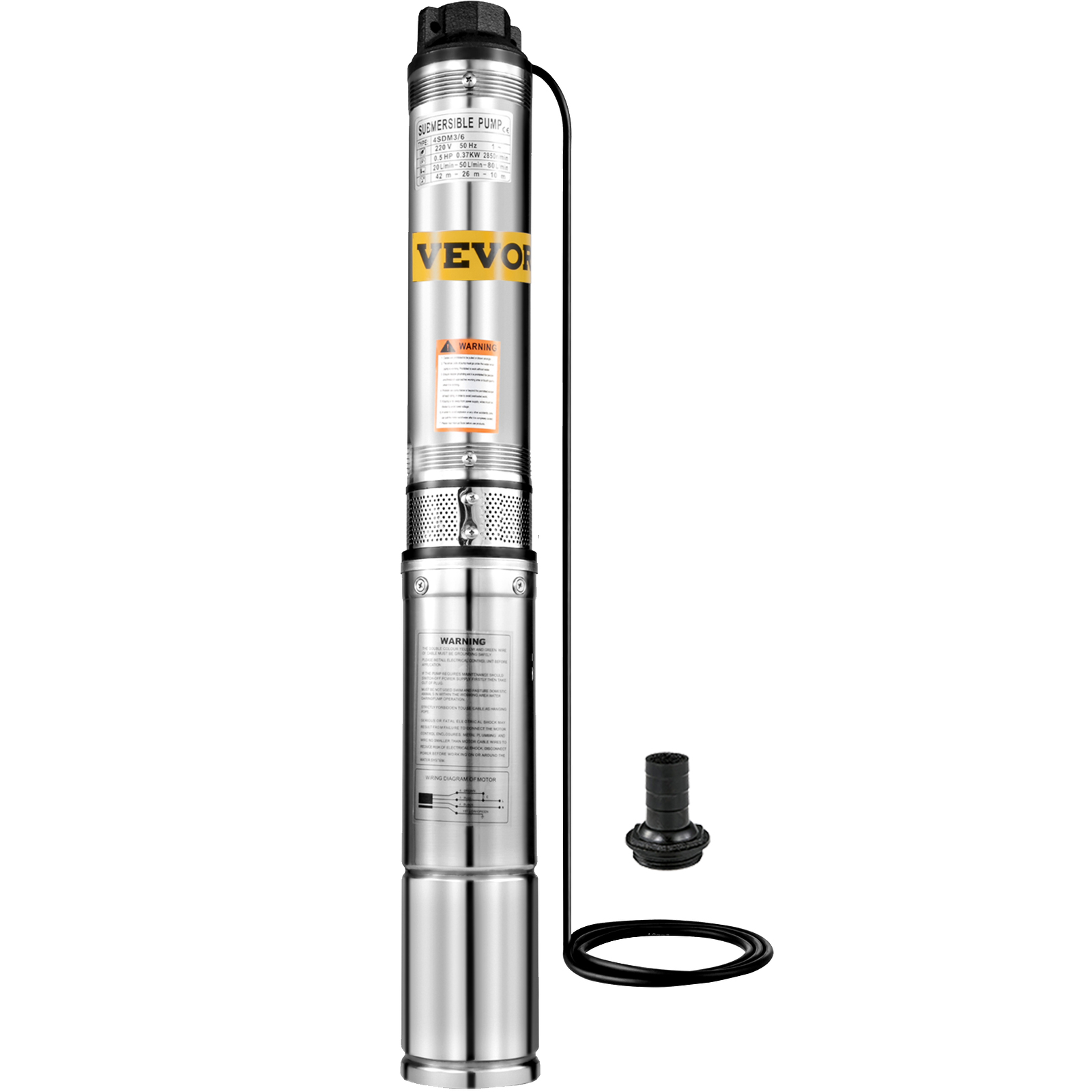 0.5 HP STAINLESS STEEL SUBMERSIBLE DEEP WELL PUMP UNDER WATER 5 FT 240V 