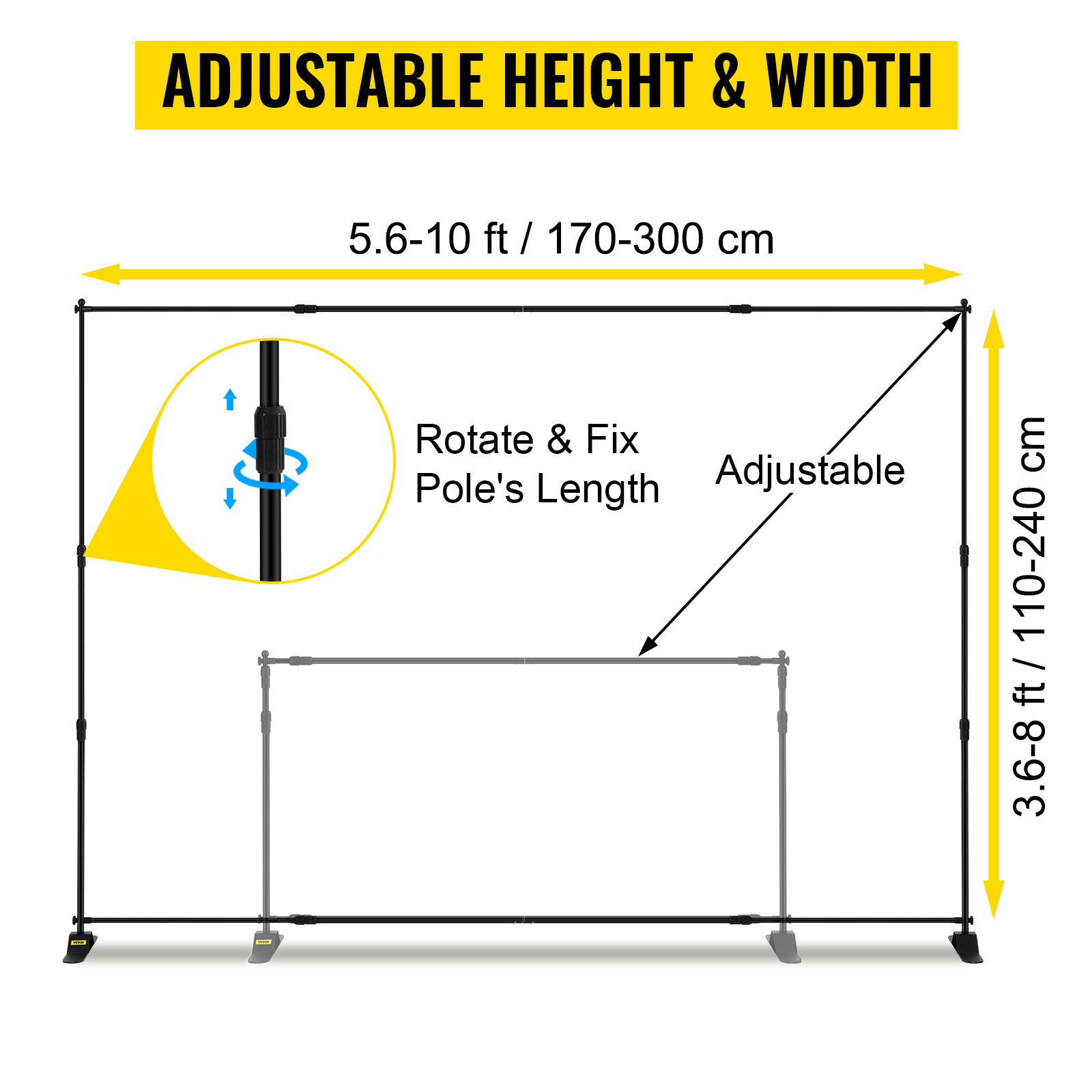 Photography Booth Photo Backdrop Banner Adjustable Stand 10 X 8 with Telescopic Poles for Trade Show Display Stand Carrying Case Free Step and Repeat Frame Stand 