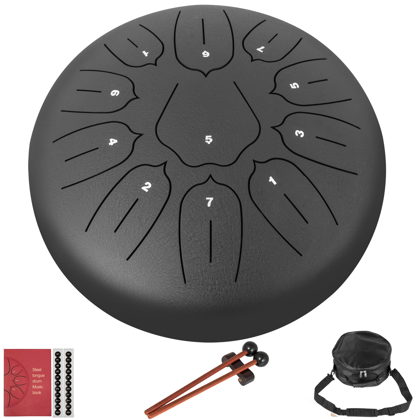 Hand Pan Drum with Drumsticks Carrying Bag and 6 Finger Cover Friends Adults Percussion Instrument with Drum Mallets for Kids Steel Tongue Drum 11 Notes 6 Inch Black 