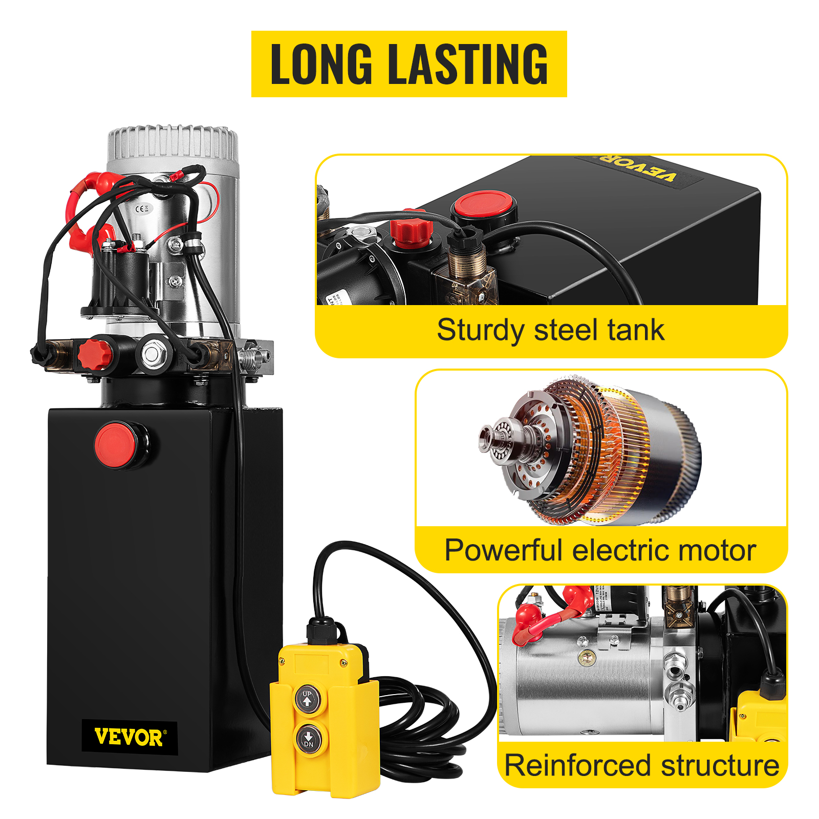 VEVOR Hydraulic Power Unit 10 Quart Hydraulic Pump Double Acting Power Unit Dump Trailer for Dump Trailer Car Lifting 3200 PSI (Steel, 10 Quart/Double Acting)