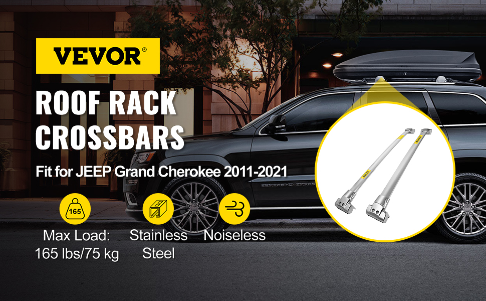 VEVOR Roof Rack Rail Cross Bar Fit for Jeep Grand Cherokee 2011-2018 Silver  Set Carrier Baggage 165LBS Top Luggage Pair Durable Storage Cross Bar Roof  Rails Stainless Steel