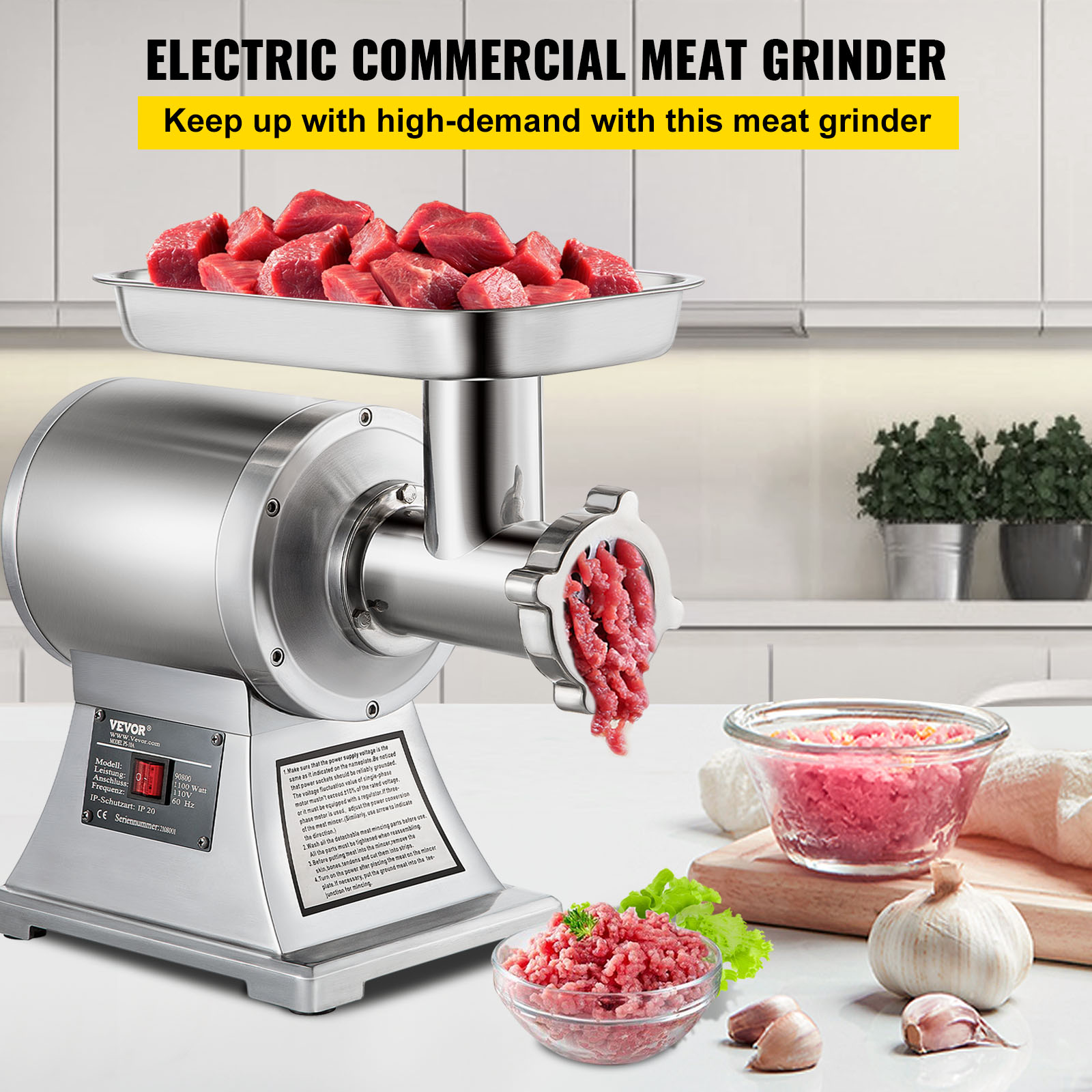 Vevor Commercial Meat Grinder Stainless Steel Electric Sausage