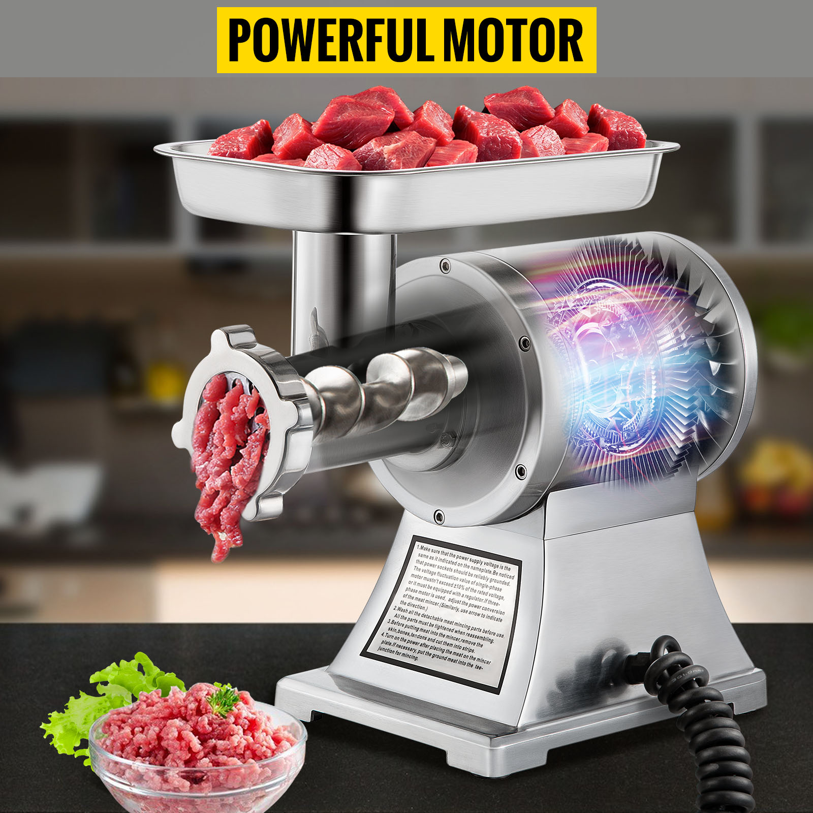 VEVOR Commercial Meat Grinder,550LB/h 1100W Electric Sausage Stuffer, 220  RPM Heavy Duty Stainless Steel Industrial Meat Mincer w/2 Blades, Grinding  Plates & Stuffing Tubes