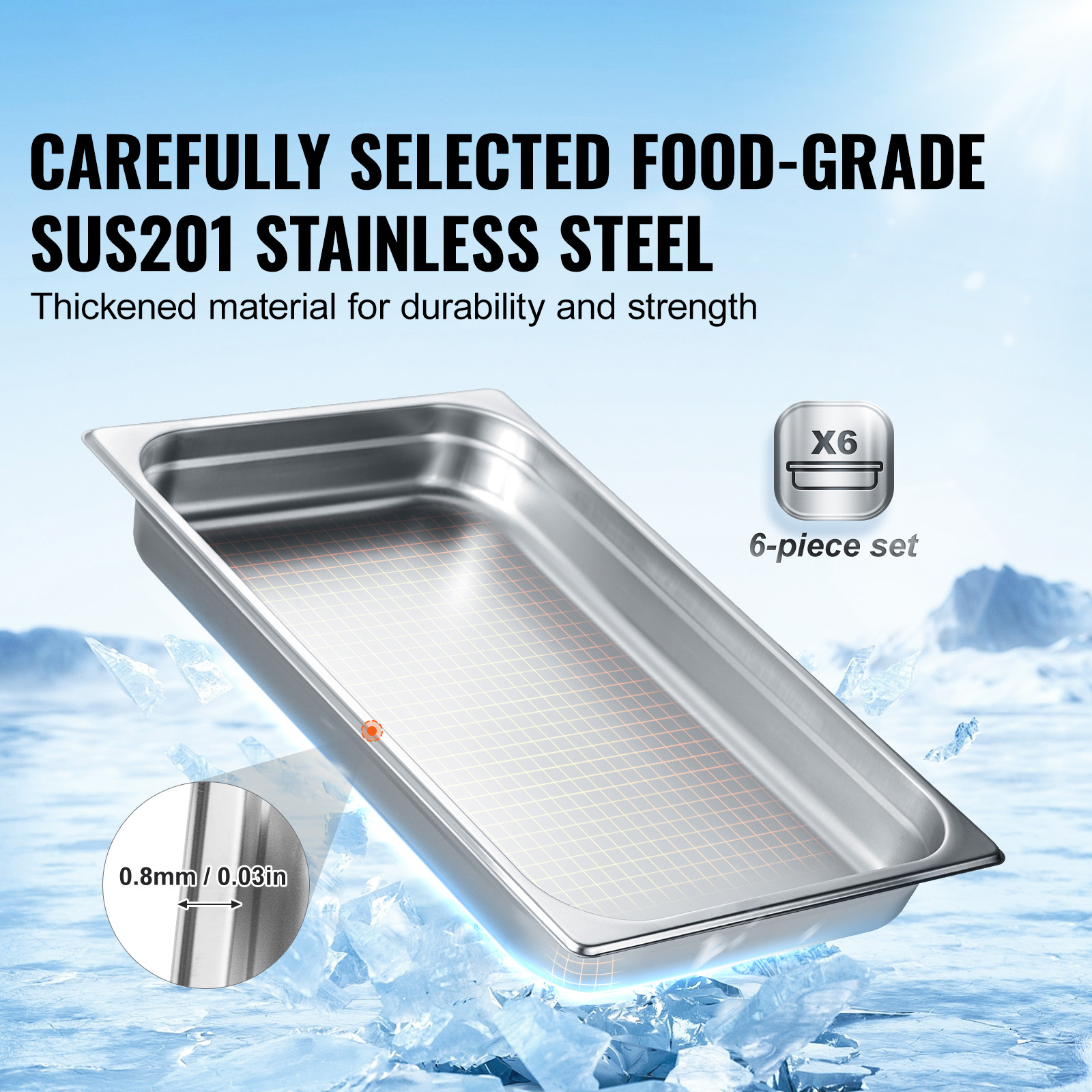 2"4"6" Steam Table Pans Hotel Food Prep Pan Stainless Steel Multi-Size - Picture 28 of 122