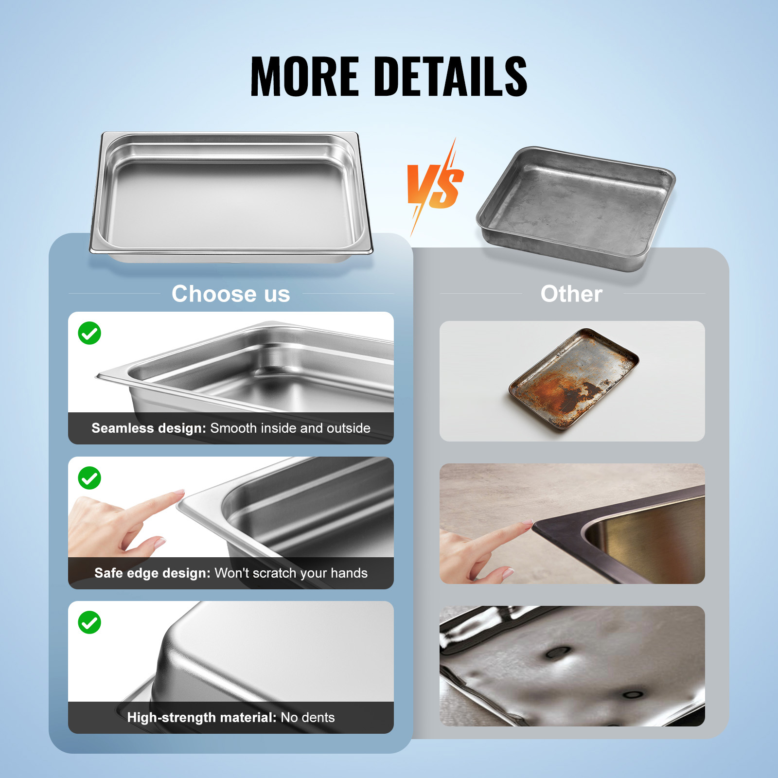 2"4"6" Steam Table Pans Hotel Food Prep Pan Stainless Steel Multi-Size - Picture 32 of 122