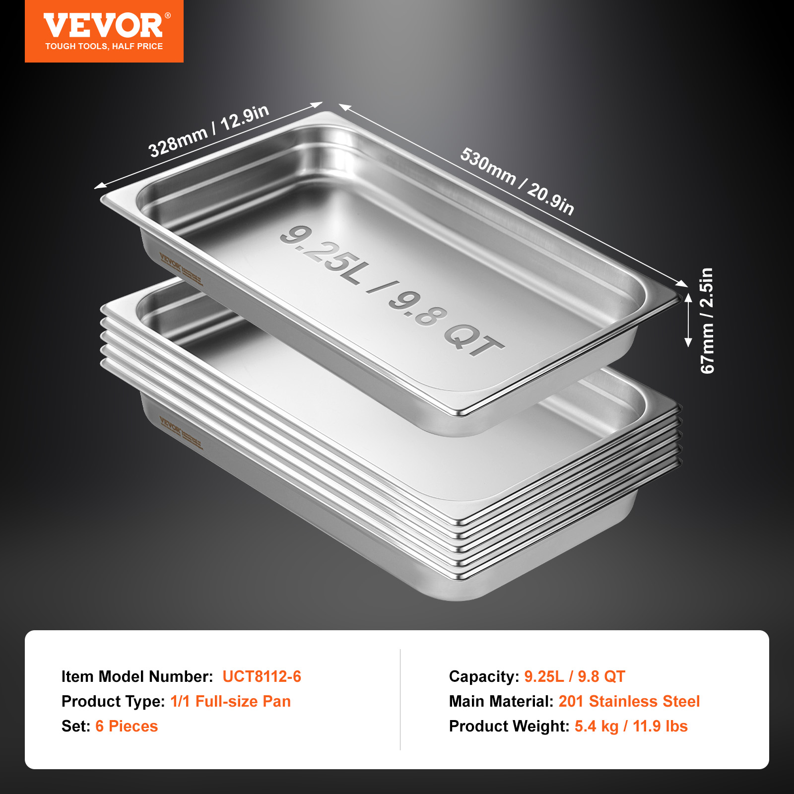 VEVOR 2"4"6" Steam Table Pans Hotel Food Prep Pan Stainless Steel Multi-Size