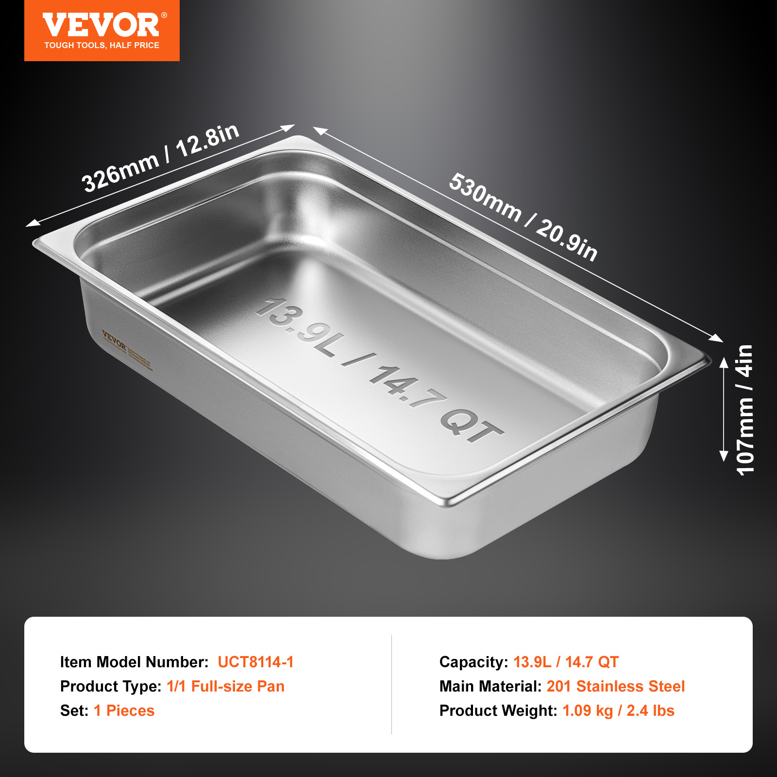 VEVOR 2"4"6" Steam Table Pans Hotel Food Prep Pan Stainless Steel Multi-Size