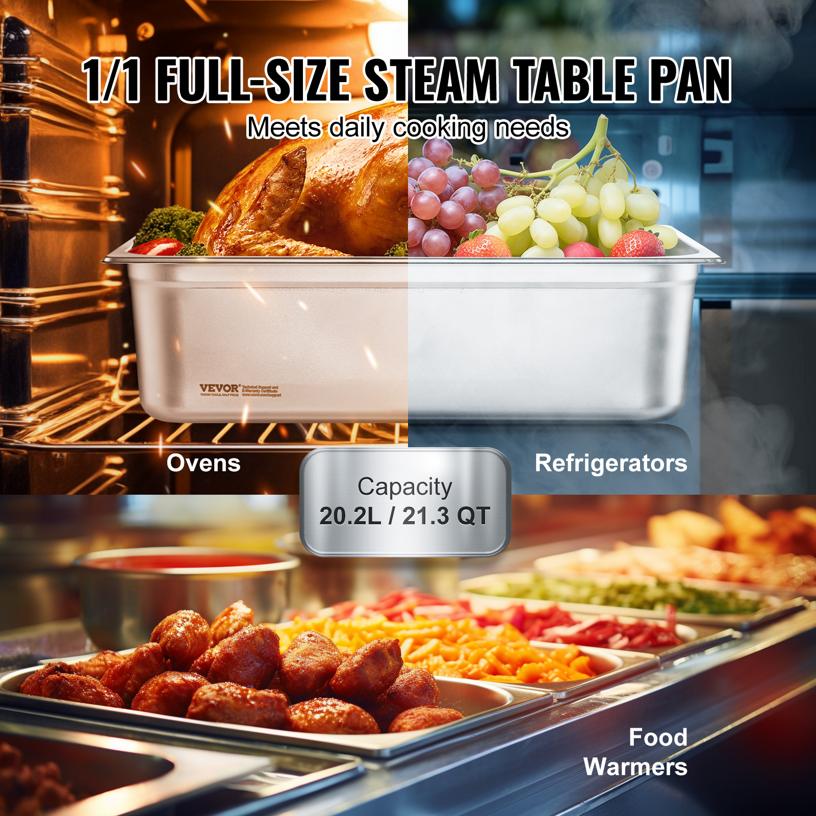 VEVOR 2"4"6" Steam Table Pans Hotel Food Prep Pan Stainless Steel Multi-Size