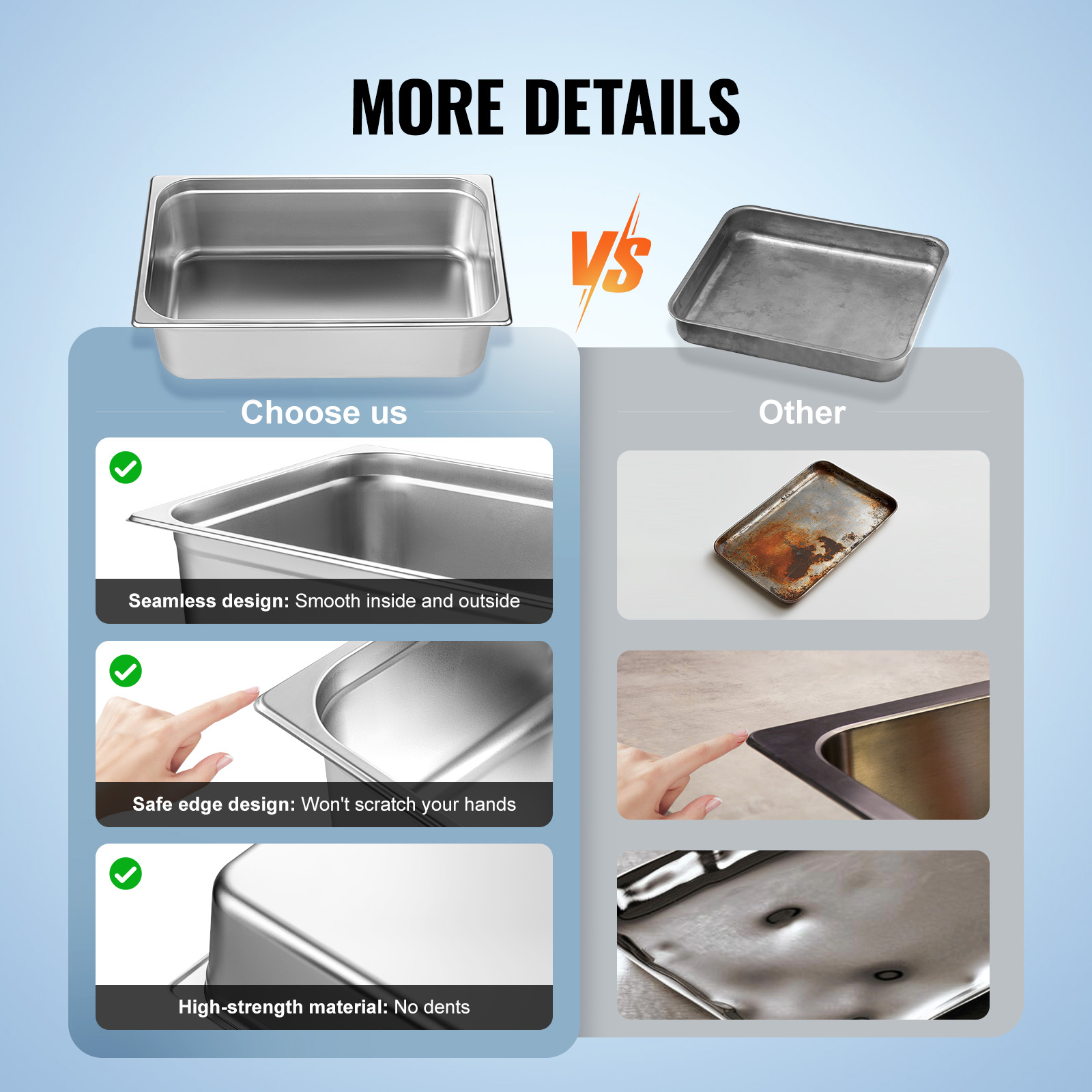 2"4"6" Steam Table Pans Hotel Food Prep Pan Stainless Steel Multi-Size - Picture 56 of 122