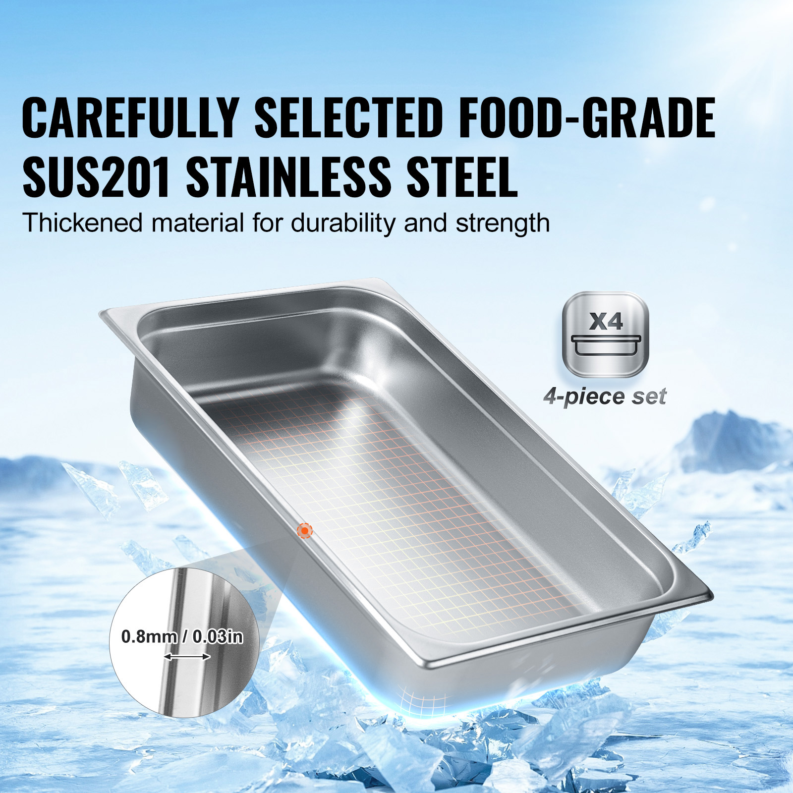 2"4"6" Steam Table Pans Hotel Food Prep Pan Stainless Steel Multi-Size - Picture 16 of 122