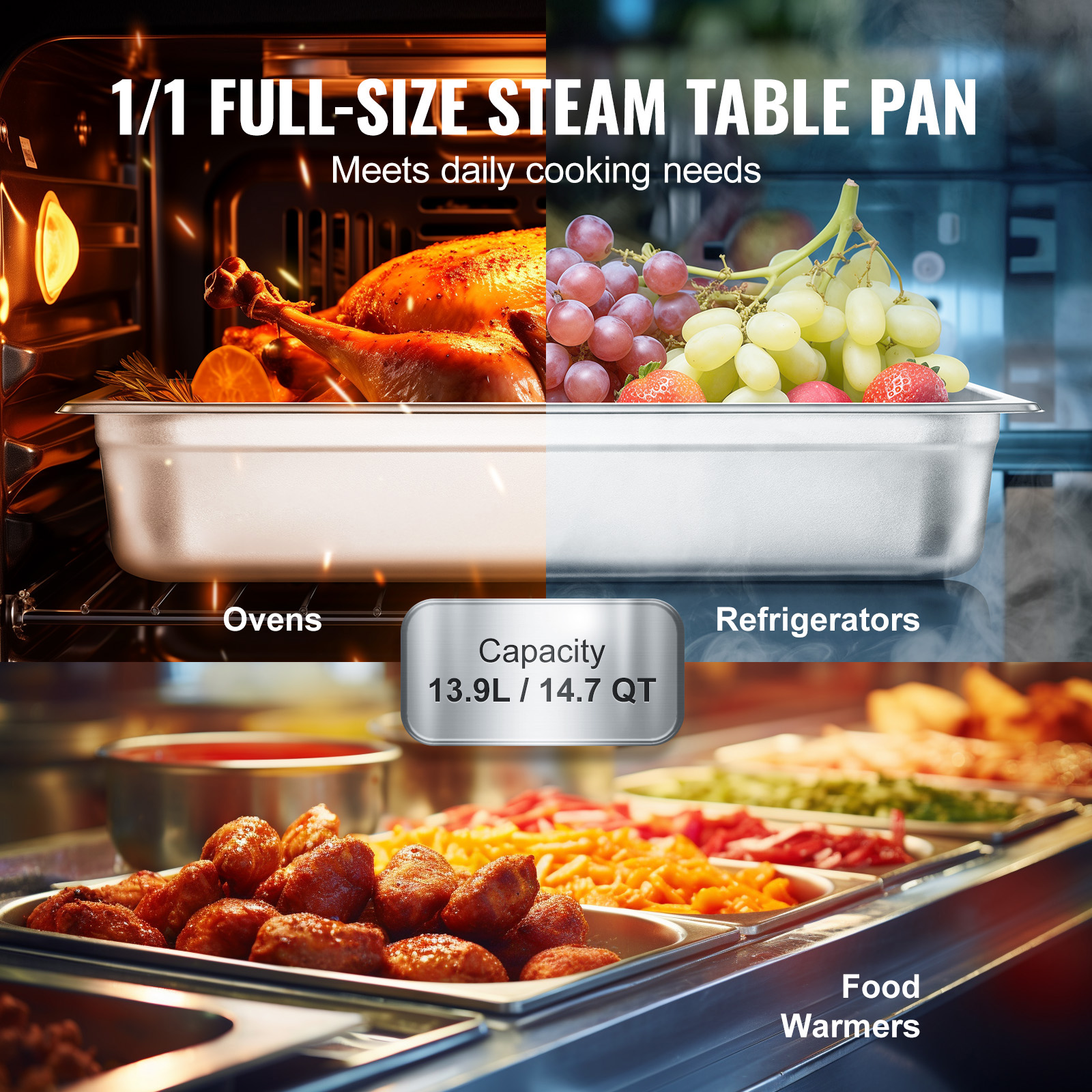 2"4"6" Steam Table Pans Hotel Food Prep Pan Stainless Steel Multi-Size - Picture 17 of 122