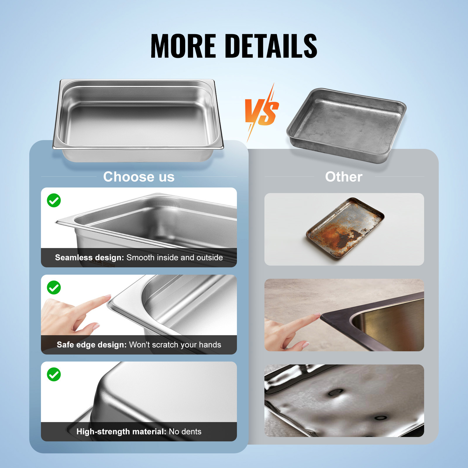 2"4"6" Steam Table Pans Hotel Food Prep Pan Stainless Steel Multi-Size - Picture 20 of 122
