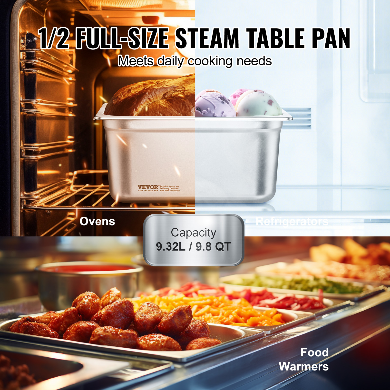 VEVOR 2"4"6" Steam Table Pans Hotel Food Prep Pan Stainless Steel Multi-Size