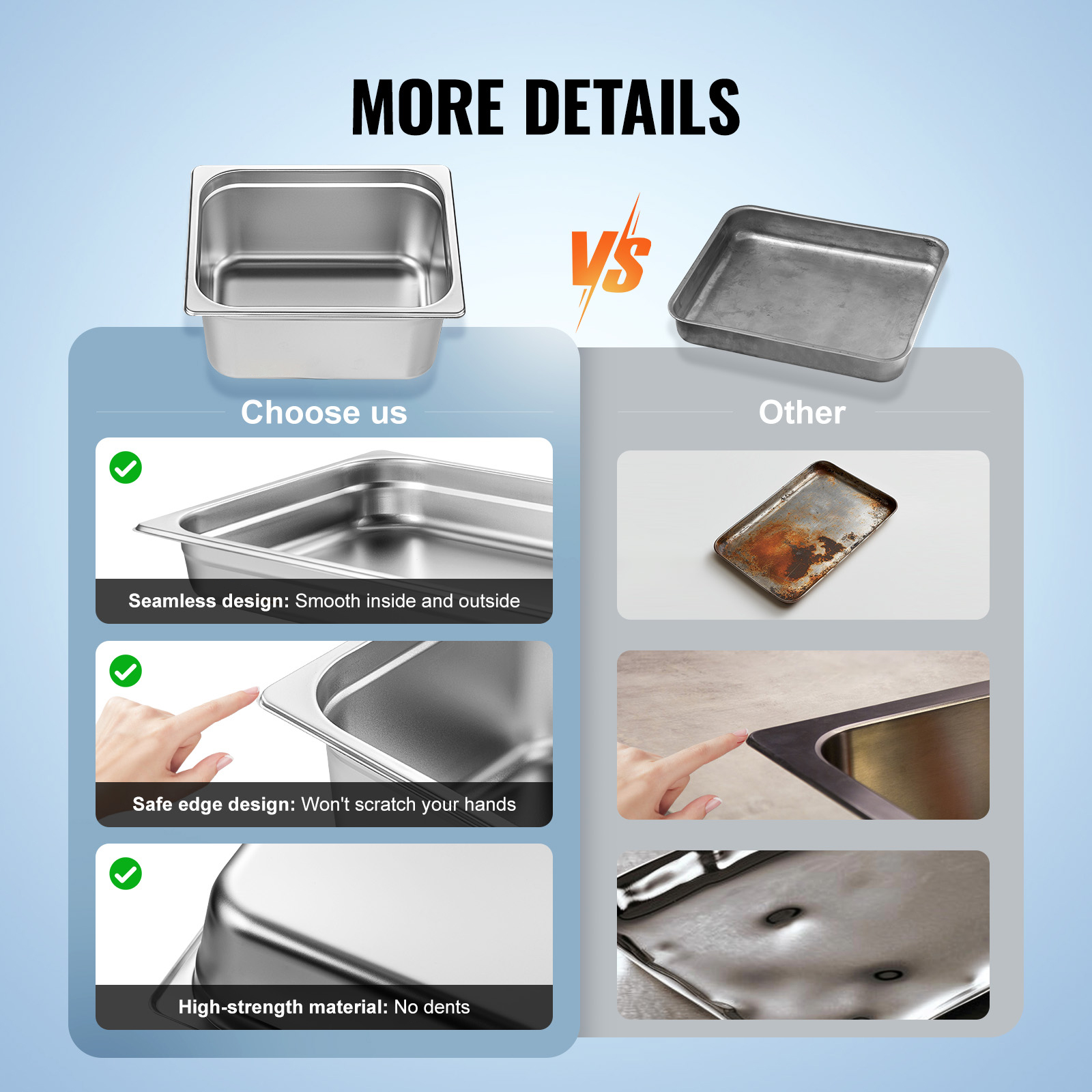 2"4"6" Steam Table Pans Hotel Food Prep Pan Stainless Steel Multi-Size - Picture 80 of 122