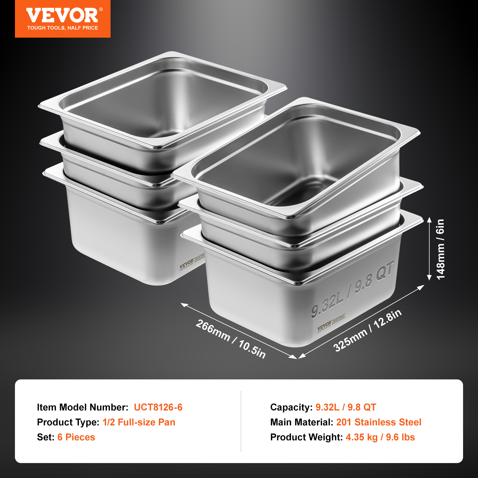 VEVOR 2"4"6" Steam Table Pans Hotel Food Prep Pan Stainless Steel Multi-Size