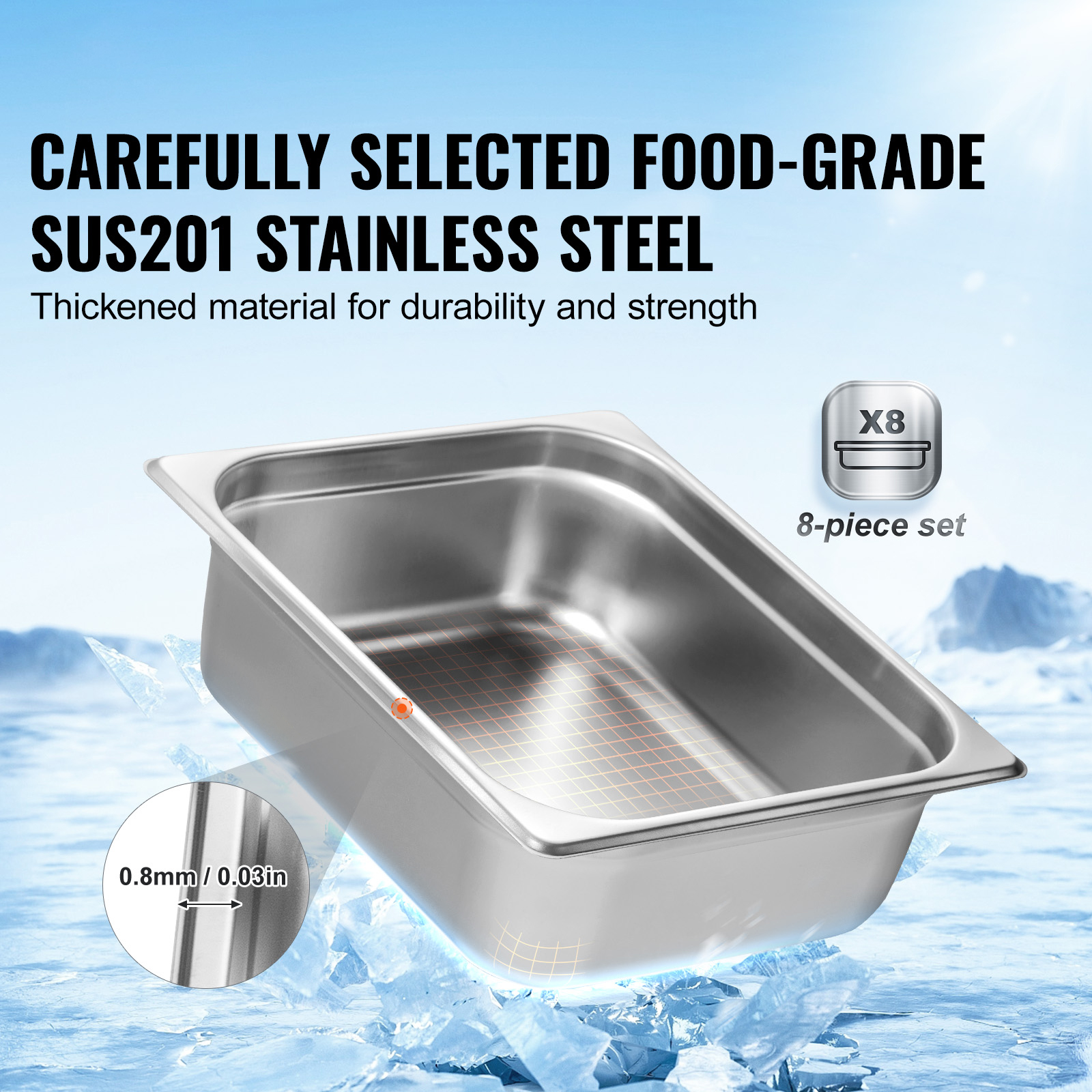 2"4"6" Steam Table Pans Hotel Food Prep Pan Stainless Steel Multi-Size - Picture 64 of 122