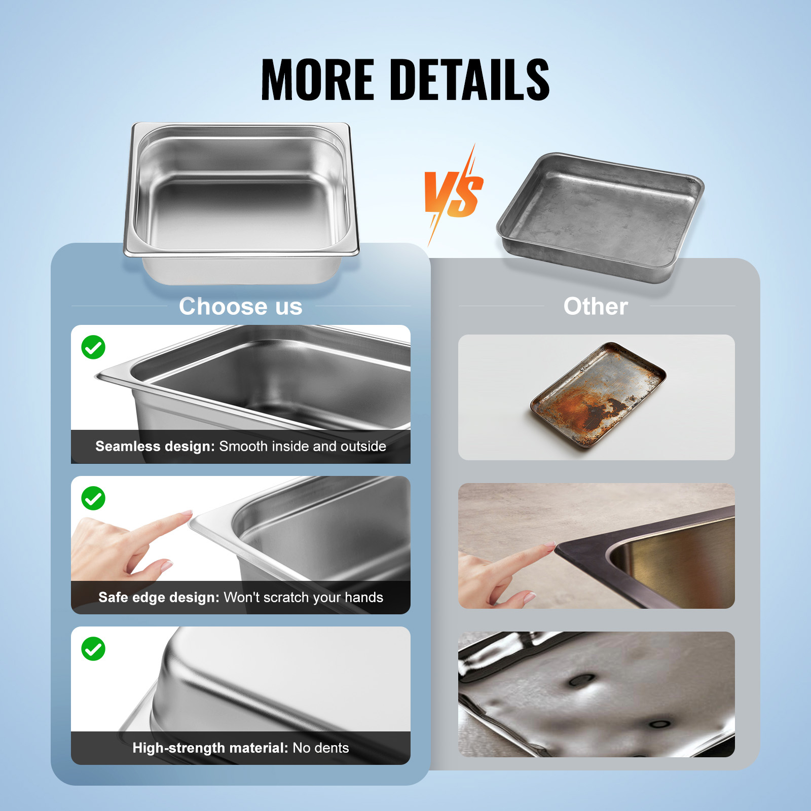 2"4"6" Steam Table Pans Hotel Food Prep Pan Stainless Steel Multi-Size - Picture 68 of 122