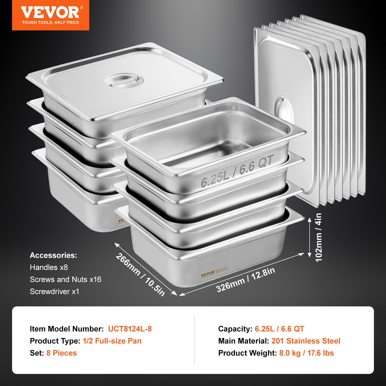 VEVOR 2"4"6" Steam Table Pans Hotel Food Prep Pan Stainless Steel Multi-Size