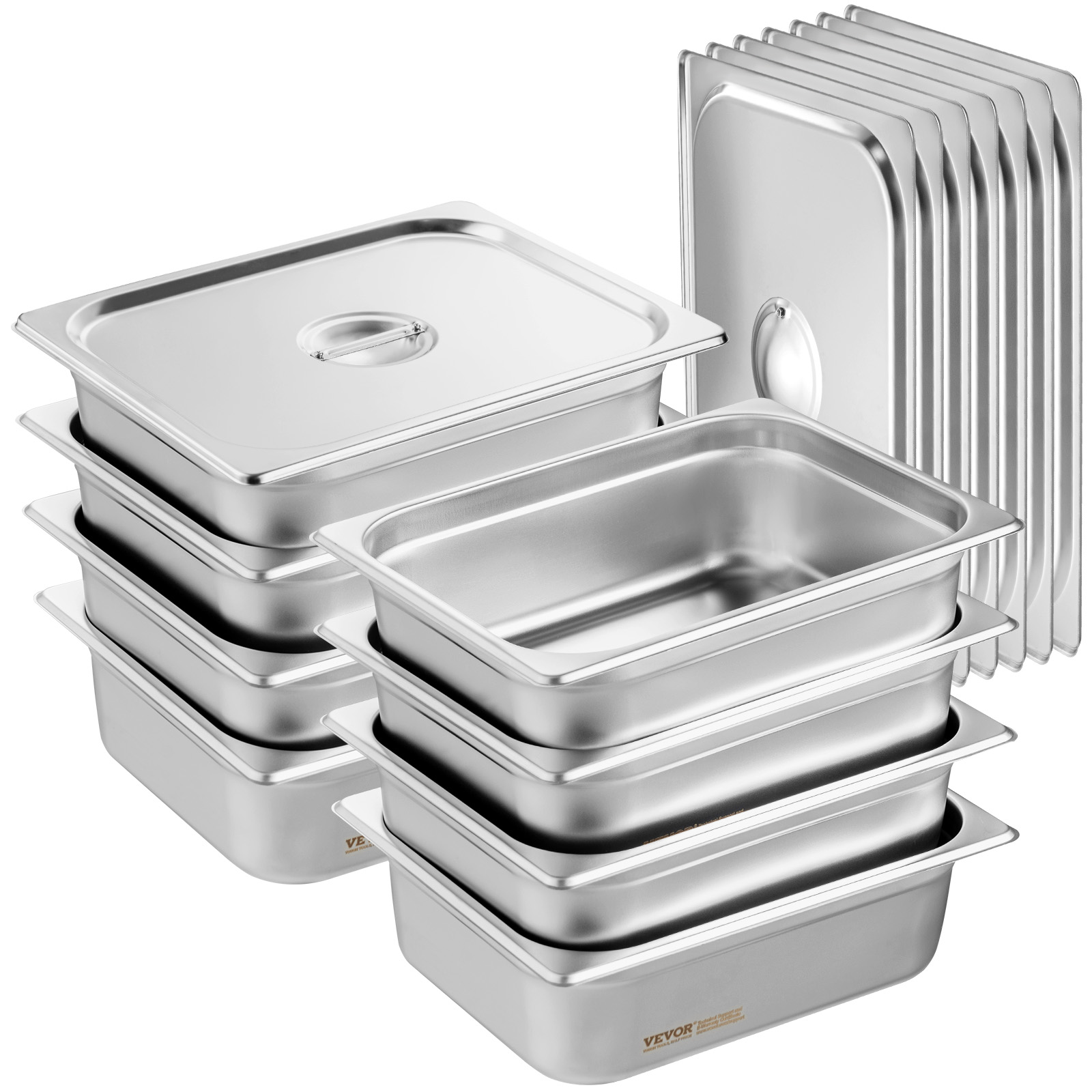 VEVOR 2"4"6" Steam Table Pans Hotel Food Prep Pan Stainless Steel Multi-Size