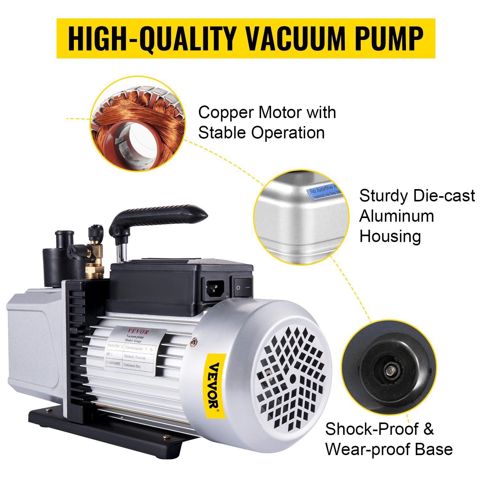 Single Stage Rotary Vane 12CFM 1HP Deep Vacuum Pump HVAC AC Air Tool 