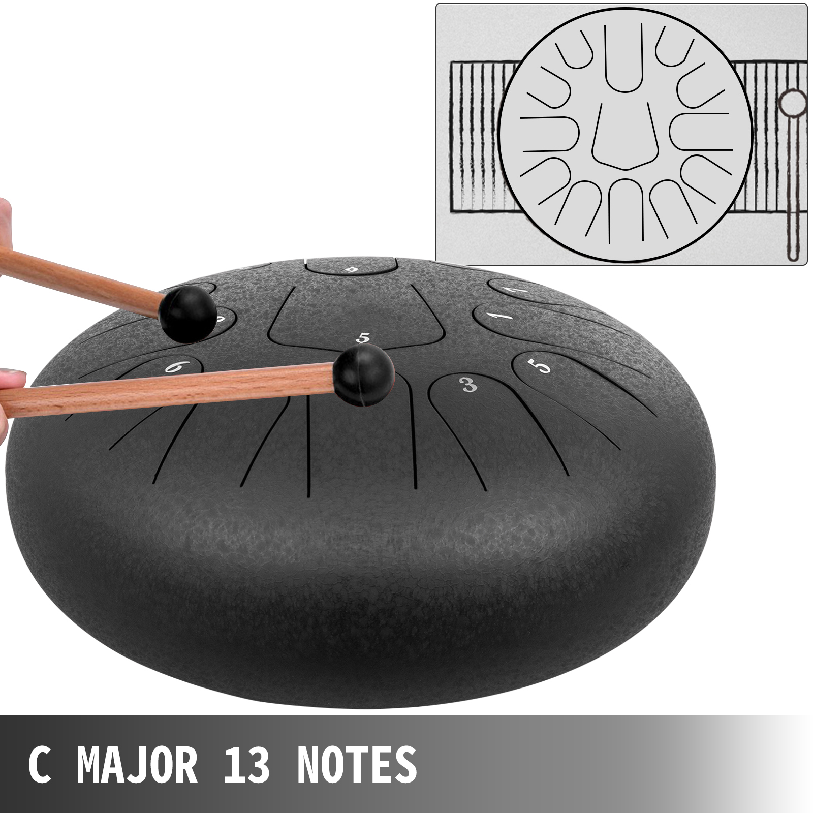 mini-tambours à main avec instruments de musique à percussion KTOO Tambour à langue en acier de 12 pouces 