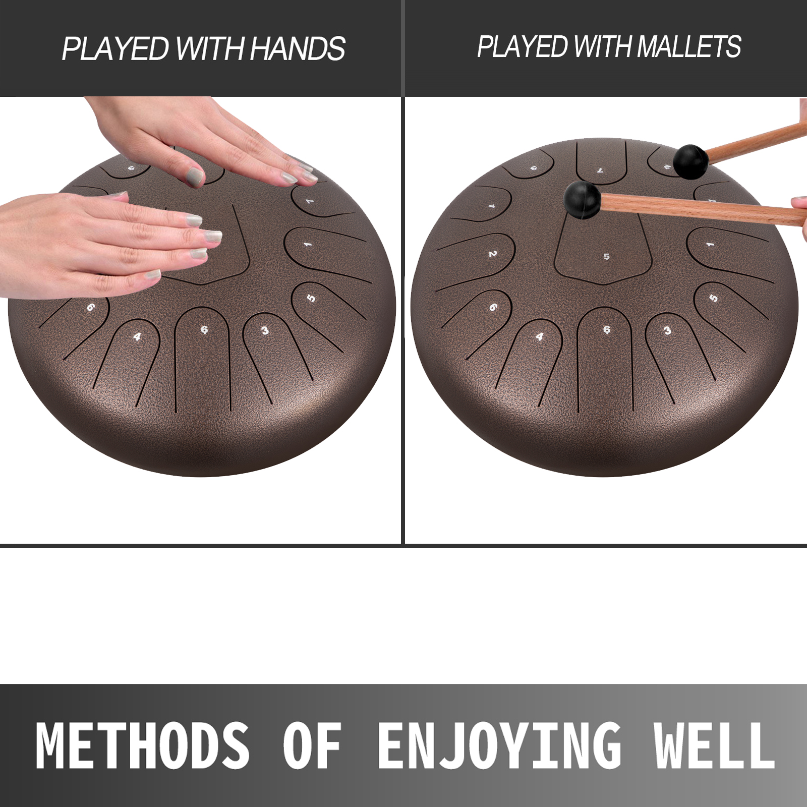 VEVOR Steel Tongue Drum - 8 notes 10 pouces - Instrument à percussion -  Handpan Drum avec sac, livre, maillets, médiators (noir)