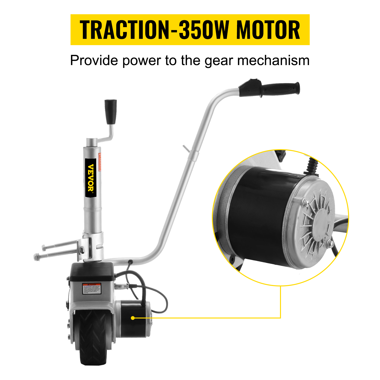 Roue Jockey électrique 12V - Charge Max 2270 Kg - Hauteur Réglable 32-42 Cm - Pour Remorques, Caravanes, Chevaux - Moteur 350W